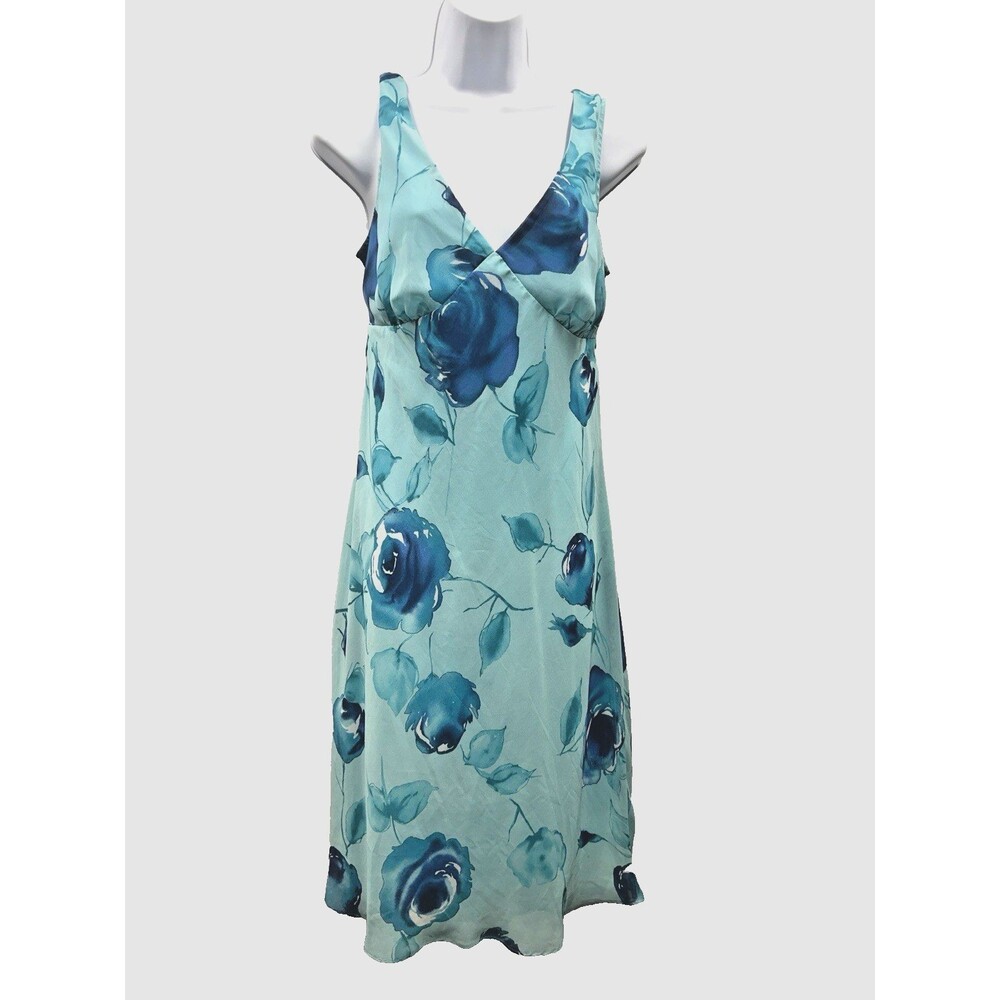 VTG Y2K Johnnie M Women's Size 12 Blue Floral Sheer Lined Midi Dress Romantic